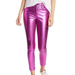 RtA NWOT Madrid Metallic 100% Lambskin Skinny Leather Pants Magenta Pink Size 23